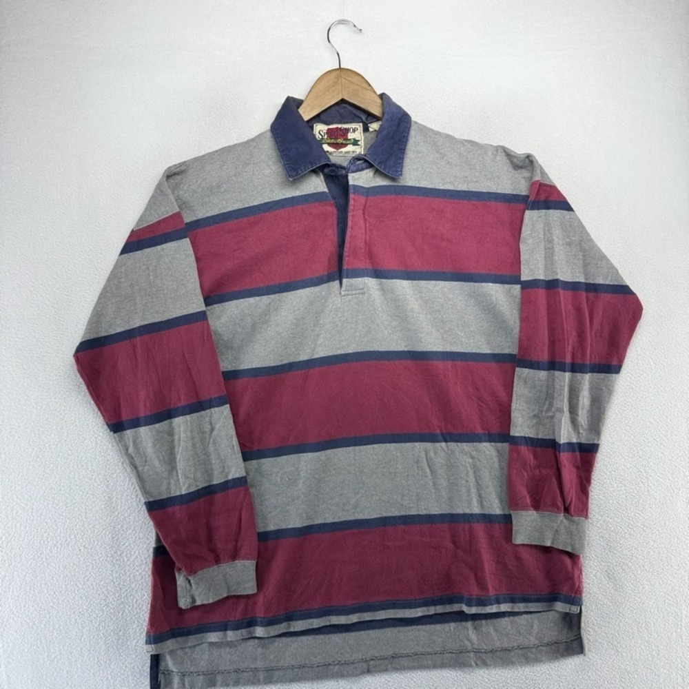 Vintage Eddie bauer Rugby Shirt men's XL Red Gray Colorblock Corduroy Collar 90s